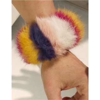 Pelz Haargummi Bunt Armband Manschette Kanin Multicolor Pink Gelb Lila Rosa