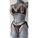 Pelz Bikini Bluefrost Set BH & String Slip Leder Ouvert Offen Silberfuchs Natur
