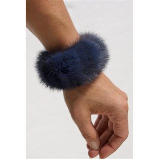 Nerz Haargummi Armband Manschette Haarschmuck Mink Blau Denim